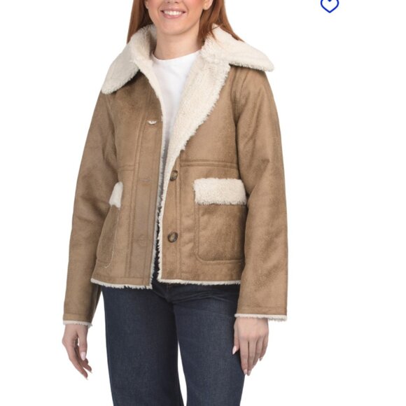 NEW BERNARDO Distressed Faux Suede And Faux Shearling Jacket 1025 6m3 - Picture 7 of 9